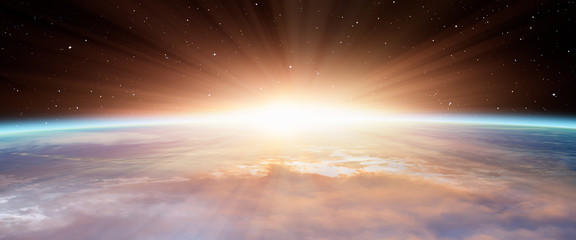 Fototapeta premium Planeta Ziemia ze spektakularnym zachodem słońca „Elementy tego zdjęcia dostarczone przez NASA”
