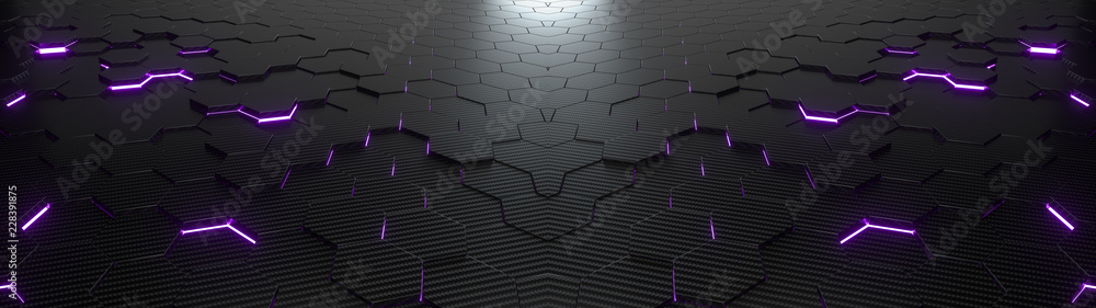 Aufkleber abstract hexagonal geometric ultra wide background. structure of lots of hexagons of carbon fiber wi