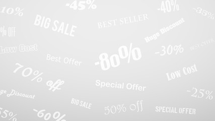 Background on discounts and special offers, made of inscriptions, in white and gray colors