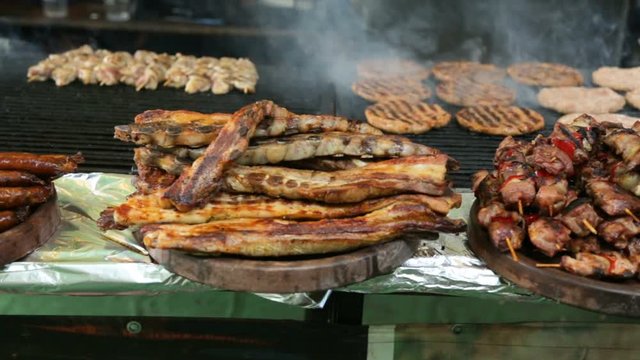 Meat roasting on grill