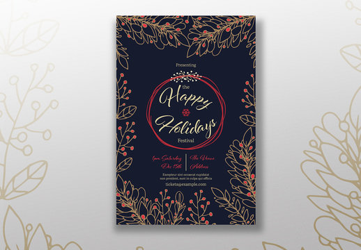 Holiday Event Flyer Layout with Leaf Illustration