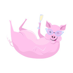 Cheerful pig in glasses