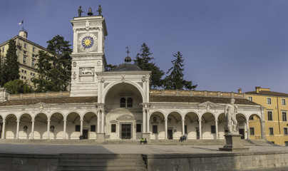 Fototapeta premium Porch of Saint Giovanni and clock tower on the Liberation square in Udine, italy