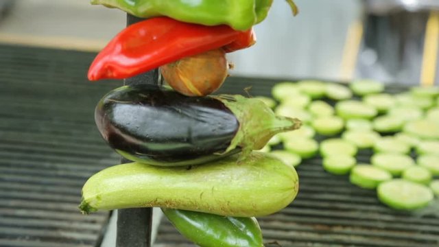 Meat and vegetables grill on air