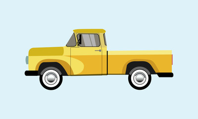 old pickup yellow on a blue background © O. Miedviediev