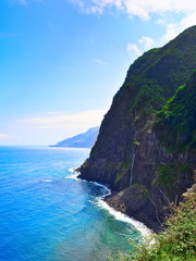 Waterfall and cliff near Seixal on Madeira