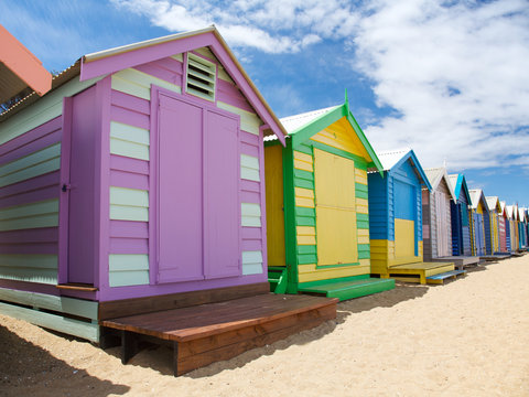 Colorful painted beach huts in Australia