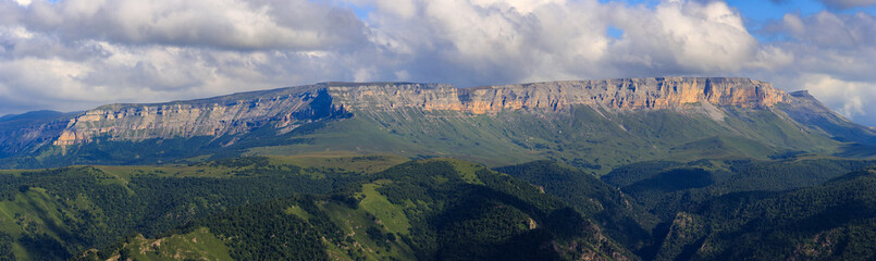 Fototapeta premium Panoramic view of the high plateau in the North Caucasus in Russia.