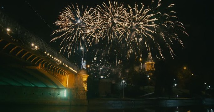 Beautiful fireworks show with the occasion of The Romanian National day on 1 December or New Year in Timisoara, Romania.
