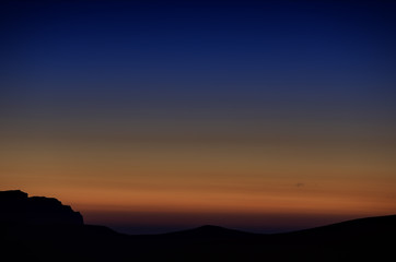 Dawn over the mountains of the North Caucasus in Russia.
