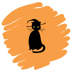 Cat halloween icon vector illustration on orange background