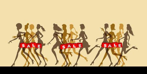 Sale logo with women holding shopping bags silhouettes