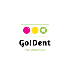 Go Dent,dentistry clinic hospital emblem logo,dental care medicine concept.Tooth icon in traffic light three color circles,stomatology logo conception on white background