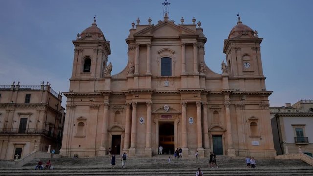 Architecture of Noto, Sicily -  Italy. Evening in the city full of tourists.