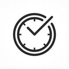 Check mark on clock line icon. Check time symbol, Check mark clock icon. Linear style sign for web and mobile - obrazy, fototapety, plakaty