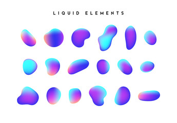 Gradient iridescent shapes. Set isolated liquid elements of holographic chameleon design palette of shimmering colors. Modern abstract pattern, bright colorful paint splash fluid. © lauritta