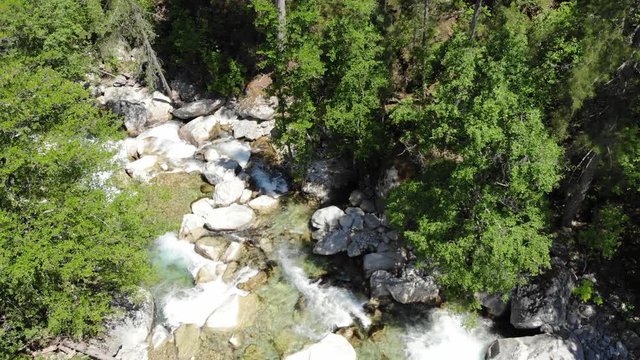 Aerial Drone Footage of a River in the Mountains of Corsica, France