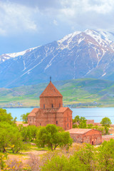 Fototapeta na wymiar The Armenian Cathedral Church of the Holy Cross in Akdamar Island in Van Lake, Turkey