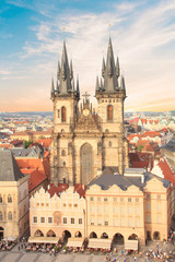 Fototapeta premium Beautiful view of the Old Town Square, and Tyn Church in Prague, Czech Republic