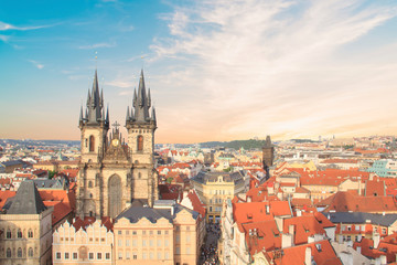 Fototapeta premium Beautiful view of the Old Town Square, and Tyn Church in Prague, Czech Republic