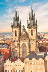 Fototapeta premium Beautiful view of the Old Town Square, and Tyn Church in Prague, Czech Republic