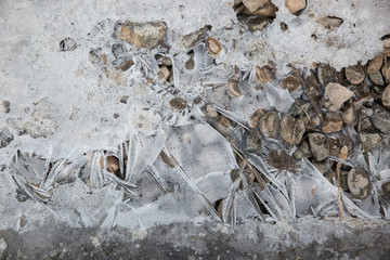 Fractured ice around rocks