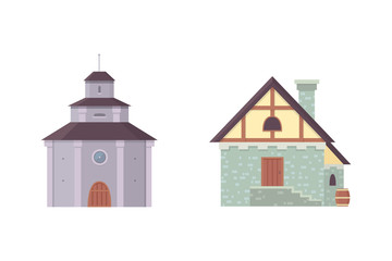 Medieval historical buildings, architecture of old city houses.