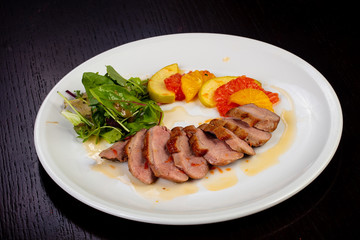 Tasty fried duck breast