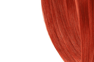 Red hair, isolated on white background. Flat lay and copy space