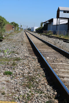 a close up of railroad tracks