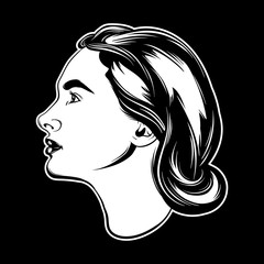 Vector hand drawn illustration of beautiful woman. Hand sketched portrait isolated. Template for card, poster, banner, print for t-shirt, logotype.