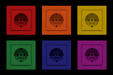 Electrical socket outlets in rainbow colors