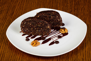 Chocolate roll with nuts