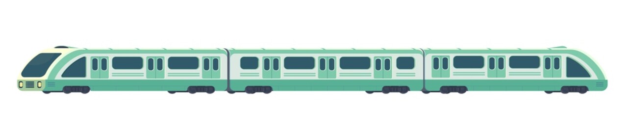 Passanger modern electric high-speed train. Railway subway or metro transport. Underground train Vector illustration flat style. © Ilya_kovshik