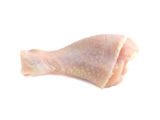 Raw chicken leg close-up. Raw chicken leg isolated on white background.