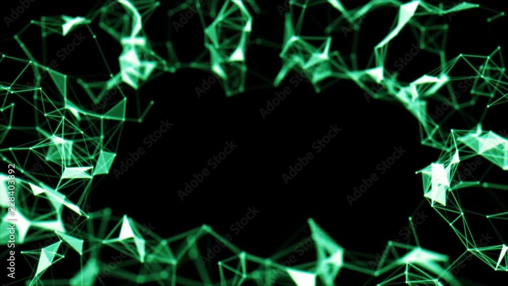 Poster rotating torus. green holographic background. abstract technology background. place for text. seamle
