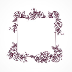 Vintage cute floral frame. Hand drawn illustration for for wedding, greeting, birthday decoration design.