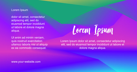Vector abstract shape composition with Northern lights and mountains. Colorful trendy gradients in iridescent colors - blue, purple. Effect soft transition. Website background template, modern design.