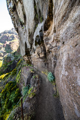 Hike between Pico do Areeiro and Pico Ruivo, Madeira, Portugal. Beautiful mountains landscape.