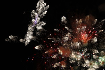 Fuegos artificiales de colores en cielo nocturno
