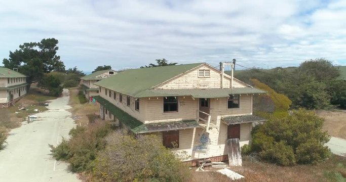 Aerial shot of Abandoned Military Base Barracks, Fort Ord Near Monterrey  California