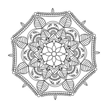 Vector illustration of a black and white mandala for adult coloring book
