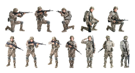 Set with male soldier on white background. Military service - Powered by Adobe
