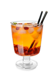 Fresh summer cocktail in glass on white background