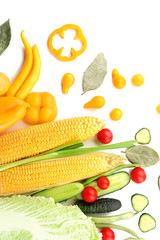 Various fresh vegetables on white background