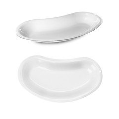 Set with kidney dish on white background. Medical objects