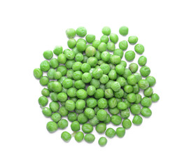 Frozen green peas on white background