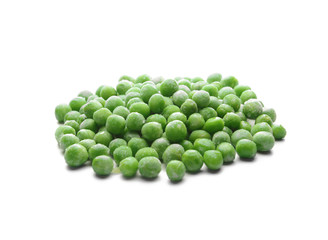 Frozen green peas on white background