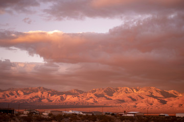 Mojave Desert sunset landscapes colorful clouds over mountain Pahrump, Nevada, USA