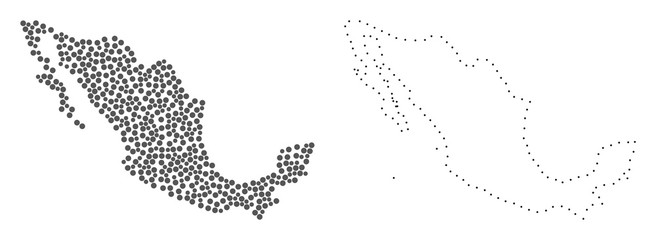 Dotted and Contour map of Mexico created with dots. Vector gray abstraction of map of Mexico. Connect the dots educational geographic drawing for map of Mexico.